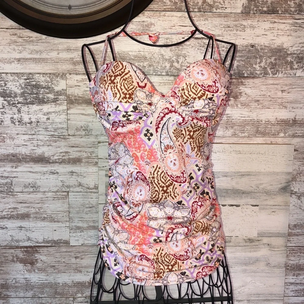 Victoria's Secret Bikini swim suit Colorful print no bottoms long top size 32C​​ - Picture 1 of 10